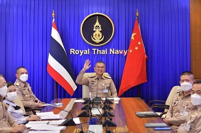 พลเรือเอก สมประสงค์ นิลสมัย ผู้บัญชาการทหารเรือ ประชุมแนะนำตัวผ่านระบบ Virtual Conference กับ พลเรือเอก Dong Jun ผู้บัญชาการทหารเรือสาธารณรัฐประชาชนจีน